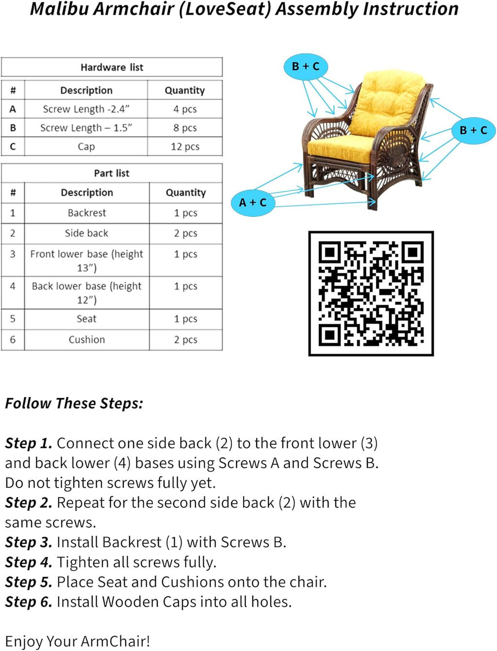 Malibu Lounge Loveseat Sofa Natural Rattan Wicker Handmade Design, White Color with Black Leaf Cushions