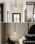 BTP Modern Glass Globe Pendant Light for Kitchen Island, Black Pendant Light Fixture with Adjustable Height Rods, Sloped Ceiling Compatible Clear Glass Hanging Light, E26 Base for Dining Room Foyer