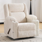 Manual Recliner Chair with Adjustable Headrest, Oversized Swivel Rocker Recliner for Adults with Arm Storage, Nursery Glider Recliner with Phone Stand and Side Pockets for Living Room, Beige