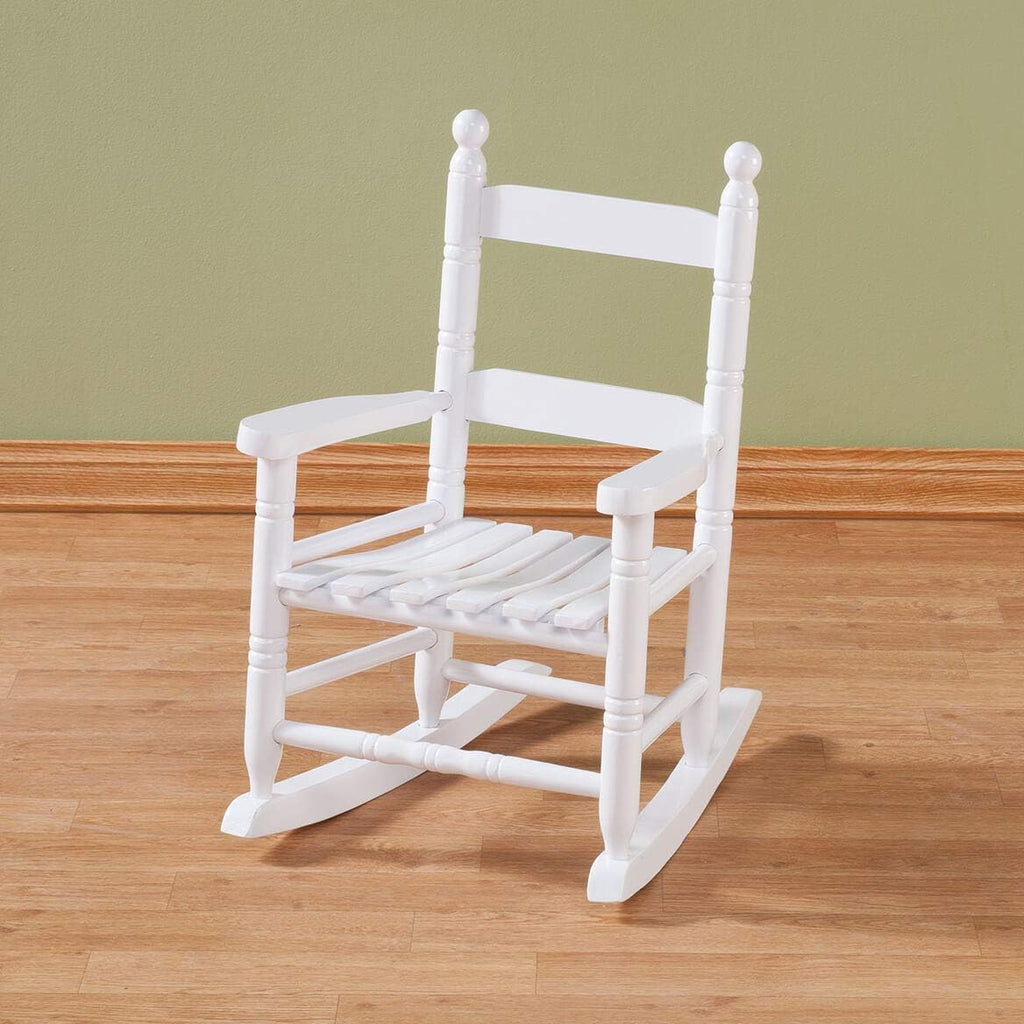 Fox Valley Traders Child’s White Rocking Chair – Solid Hardwood Construction with Slatted Back & Seat – Classic 22.5" Nursery Chair for Toddlers