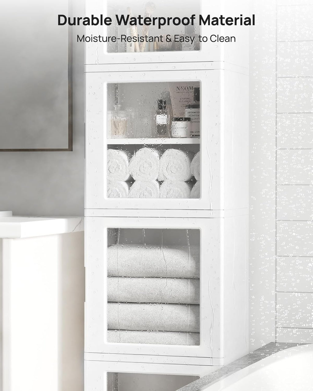 Vtopmart 63.2" Tall Slim Bathroom Storage Cabinet with 4 Adjustable Shelves and 4 Doors, Freestanding Narrow Cabinets Organizer with Wheels and Anti-tip for Laundry, Kitchen, Pantry, White