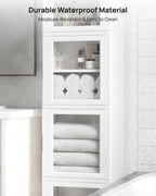 Vtopmart 63.2" Tall Slim Bathroom Storage Cabinet with 4 Adjustable Shelves and 4 Doors, Freestanding Narrow Cabinets Organizer with Wheels and Anti-tip for Laundry, Kitchen, Pantry, White