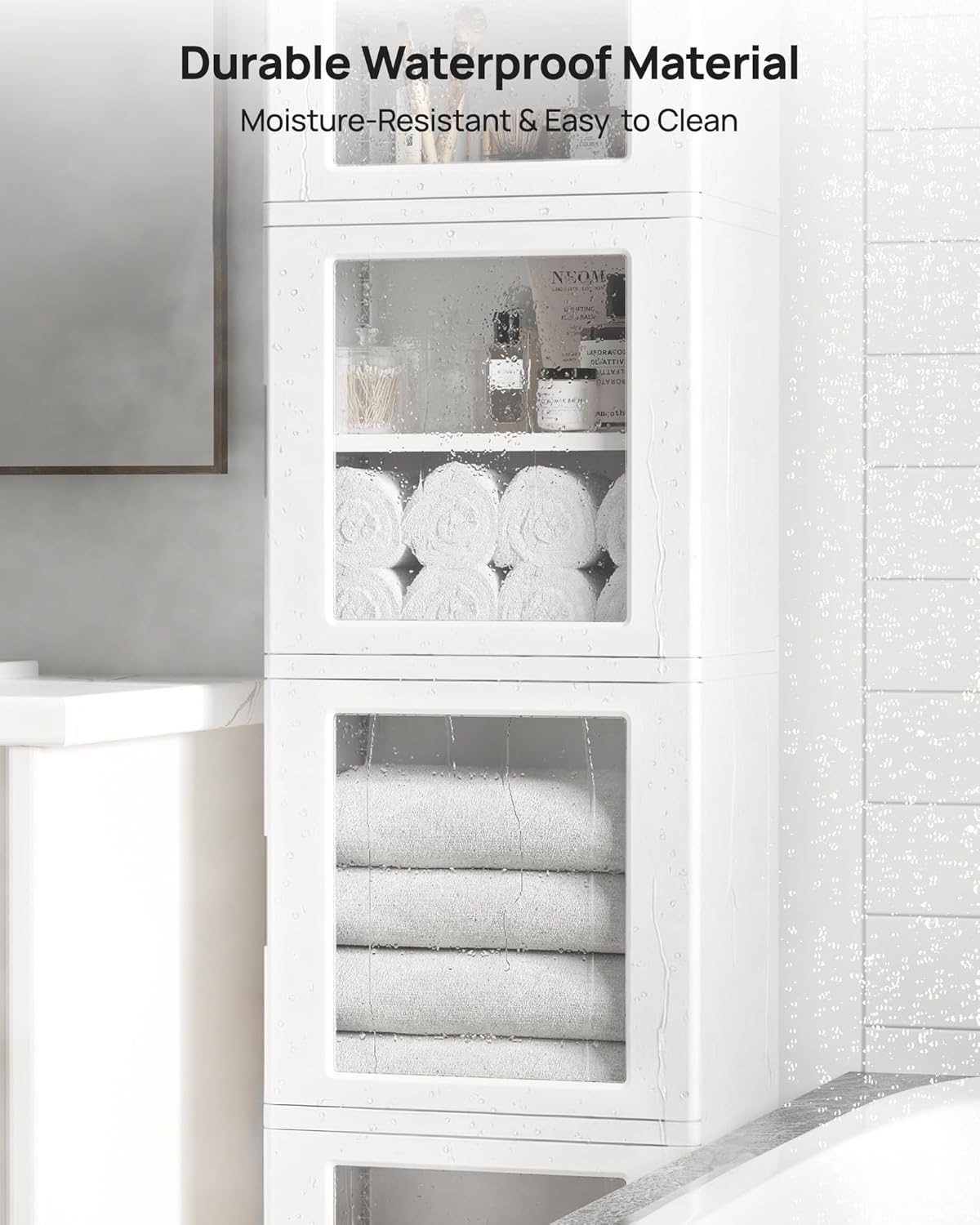 Vtopmart 63.2" Tall Slim Bathroom Storage Cabinet with 4 Adjustable Shelves and 4 Doors, Freestanding Narrow Cabinets Organizer with Wheels and Anti-tip for Laundry, Kitchen, Pantry, White