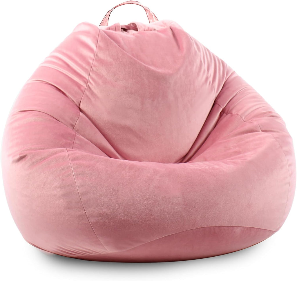 LPMOERA Stuffed Animal Storage Bean Bag Chair Cover (No Filler) Zipper Soft Fuzzy Fluffy Stuffable Bean Bag Cover for Organizing Children Plush Toys or Memory Rose Pink Small