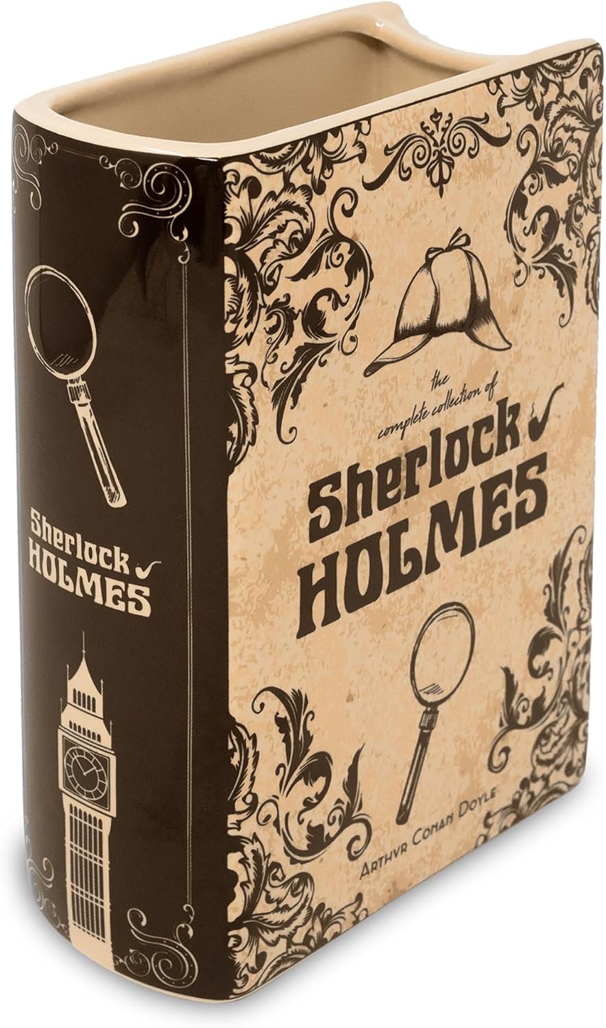 Steel Mill & Co Original Large Book-Shaped Decorative Vase, Ceramic Vases for Home Decor, Cute Bookshelf Decor, Unique Vase for Book Lovers (Sherlock Holmes)