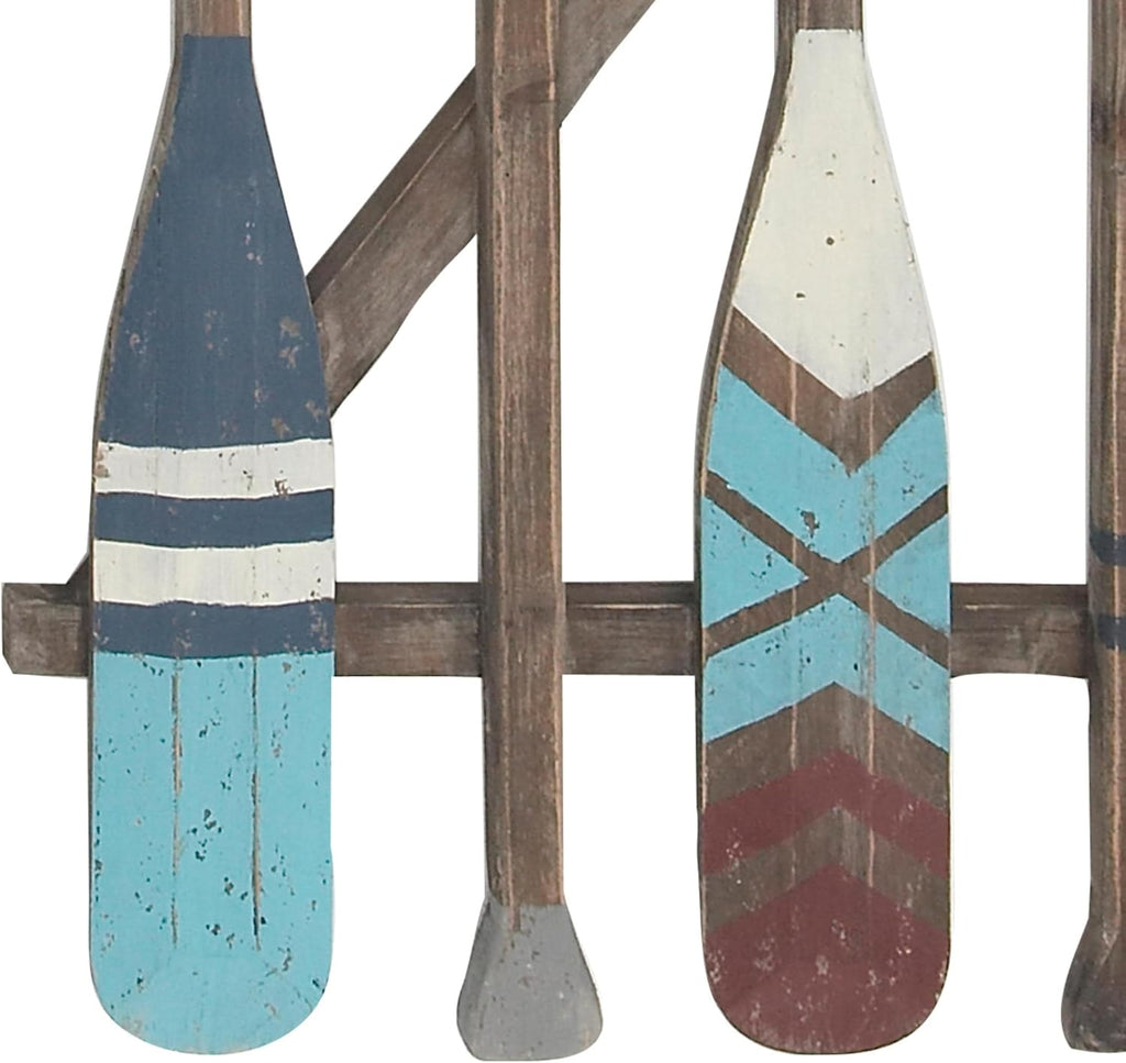 Deco 79 Wood Paddle Home Wall Decor Novelty Canoe Oar Wall Sculpture with Arrow and Stripe Patterns, Wall Art 21" x 2" x 36", Brown