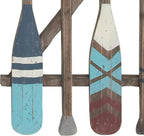 Deco 79 Wood Paddle Home Wall Decor Novelty Canoe Oar Wall Sculpture with Arrow and Stripe Patterns, Wall Art 21" x 2" x 36", Brown