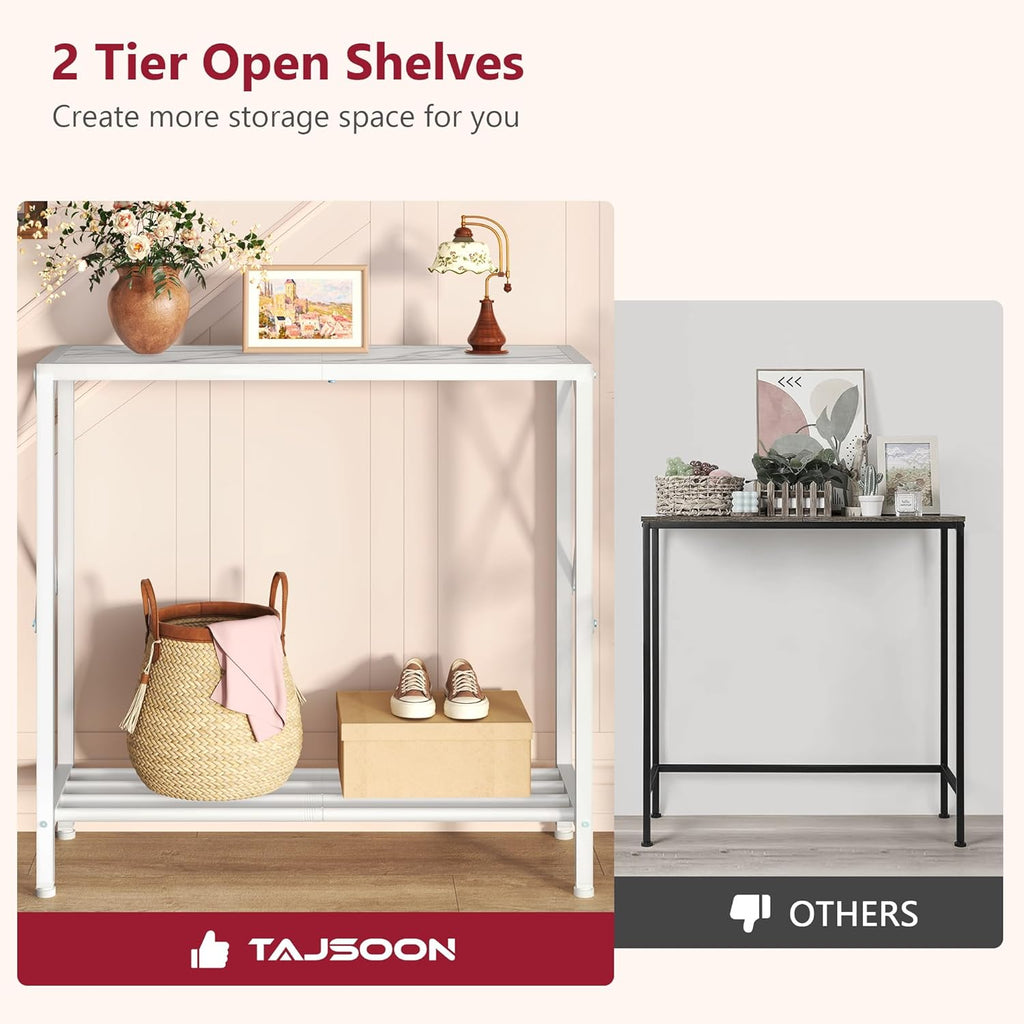 Tajsoon 28.3" Entryway Table, 2-Tier Small Consle Table for Entryway, Narrow Sofa Table with Shelves, Entrace Table for Hallway, Living Room, Corridor, Office, White