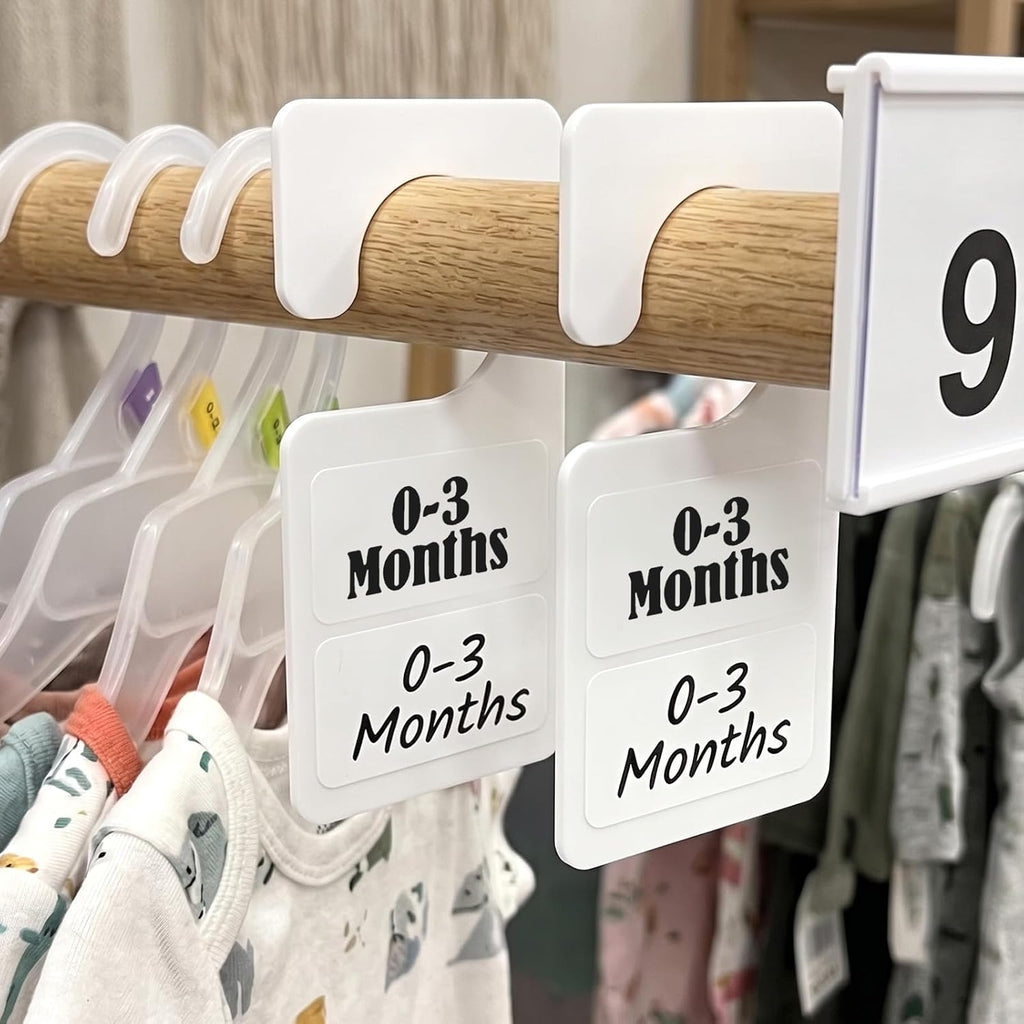 42 Pack Clothing Rack Dividers with 42 Blank Labels & 3 Letter Stickers, White PVC Closet Organizers for Hanging Clothes (2.4 x 1 Inch Labels)