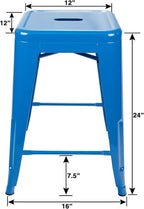 24 Inches Metal Barstool Set of 4 – Counter Height Backless Bar Stool for Kitchen Island, Breakfast, Outdoors, Pub, Restaurant, Home, Patio – Stackable Heavy Duty Modern & Industrial (Blue)