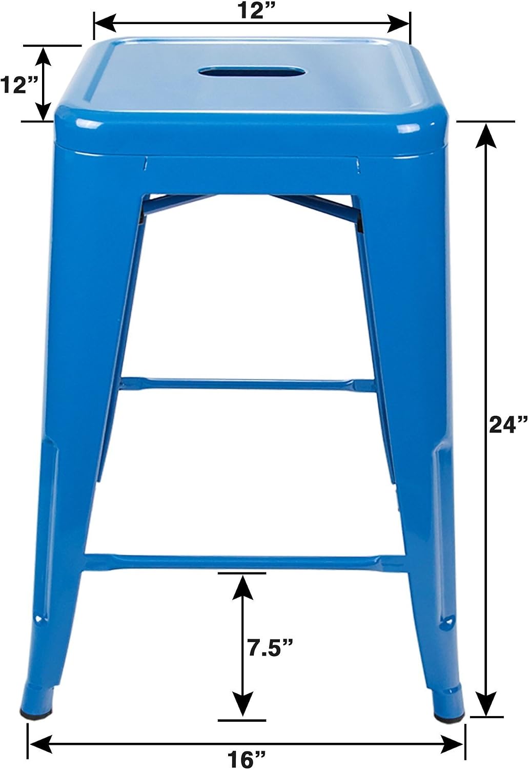 24 Inches Metal Barstool Set of 4 – Counter Height Backless Bar Stool for Kitchen Island, Breakfast, Outdoors, Pub, Restaurant, Home, Patio – Stackable Heavy Duty Modern & Industrial (Blue)