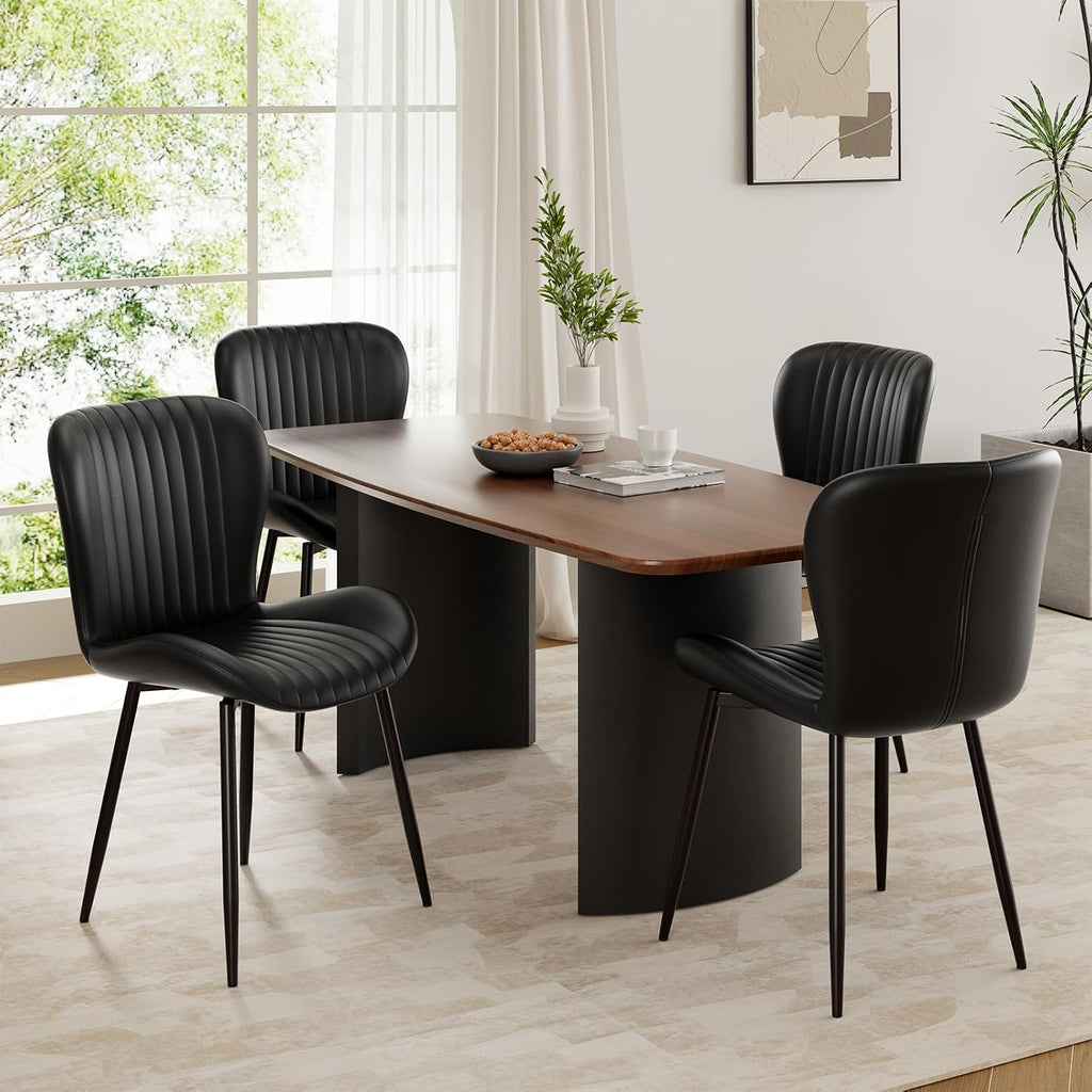Dining Chairs Set of 4, Modern Upholstered Pu Leather Kitchen Side Chairs Dining Room Chairs Comfy Backrest, Black