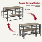 Garvee Dining Table Set for 4, Kitchen Table Set for 4 with 2 Benches, 3 Piece Dining Room Table Set for Small Space Apartment, Grey