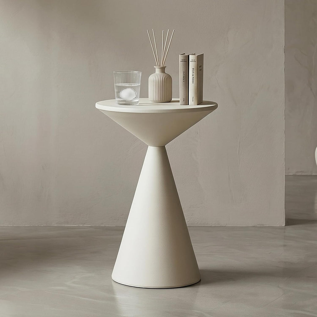 COVLON Small Drink Table, Round Martini Table, Drum End Table Side Table, Metal Accent Table,for Small Space Living Room, Bedroom, Sand