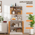 Artswish Large Pantry Cabinet with Power Outlets, Scandinavian Modern Style 4 Tier Kitchen Storage Cabinet with Microwave Stand, Kitchen Hutch with Storage for Living Room, Dining Room, Natural Color