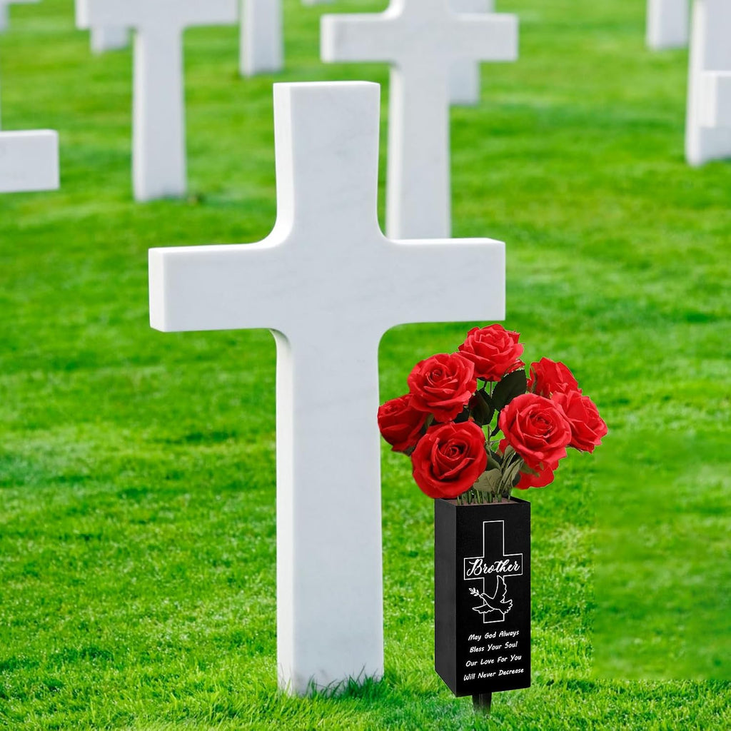 Cemetery Vases with Spikes and Flower Clay, Metal,Cemetery vases for Grave with Drainage Holes for Fresh/Artificial Flowers,Flower Holder for Cemetery,Memorial Day Grave Decorations for Cemetery