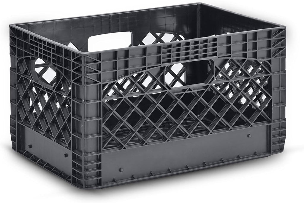 Juggernaut Storage 3-Pack 24-Quart Heavy-Duty Plastic Stackable Milk Crates with Handles, Black – Open Bin Basket Organizers for Home, Office, Dorm, and Car Organization