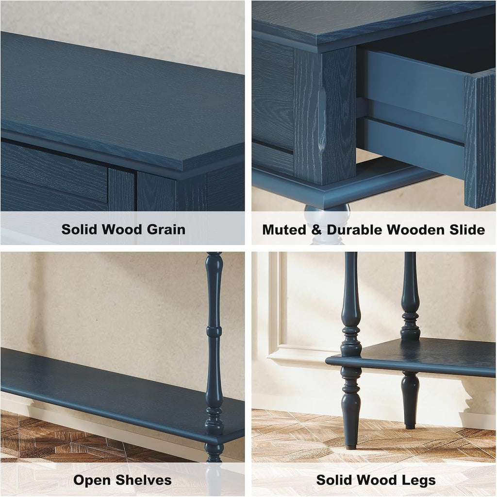 ARTPOWER Console Table for Entryway with 2 Drawers-Minimal Assembly,Blue Retro Entryway Table with Storage Cabinets and Open Shelf,Narrow Long Couch Table Behind Sofa for Living Room,Foyer,Hallway