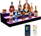 Dollate 3 Tier 16 Inch LED Lighted Liquor Bottle Display, LED Tabletop Wine Shelves Adjustable Lighting & Colors Liquor Storage Rack for Home Bar