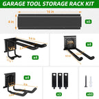 PIYILO Garage Wall Organizer, 96 in Garden Tool Organizer with 12 Adjustable Garage Hooks and 3 Storage Straps, Heavy Duty Tool Holder Wall Mount for Garden & Shed Tools