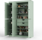 Palace Imports Solid Wood Kitchen Pantry Cabinet 71.5" Tall, 48.5" Wide – Storage Cabinet w/ 6 Shaker Doors, 2 Drawers & 8 Adjustable Shelves – Beige, 100% Renewable Eco-Friendly Wood, Made in Brazil