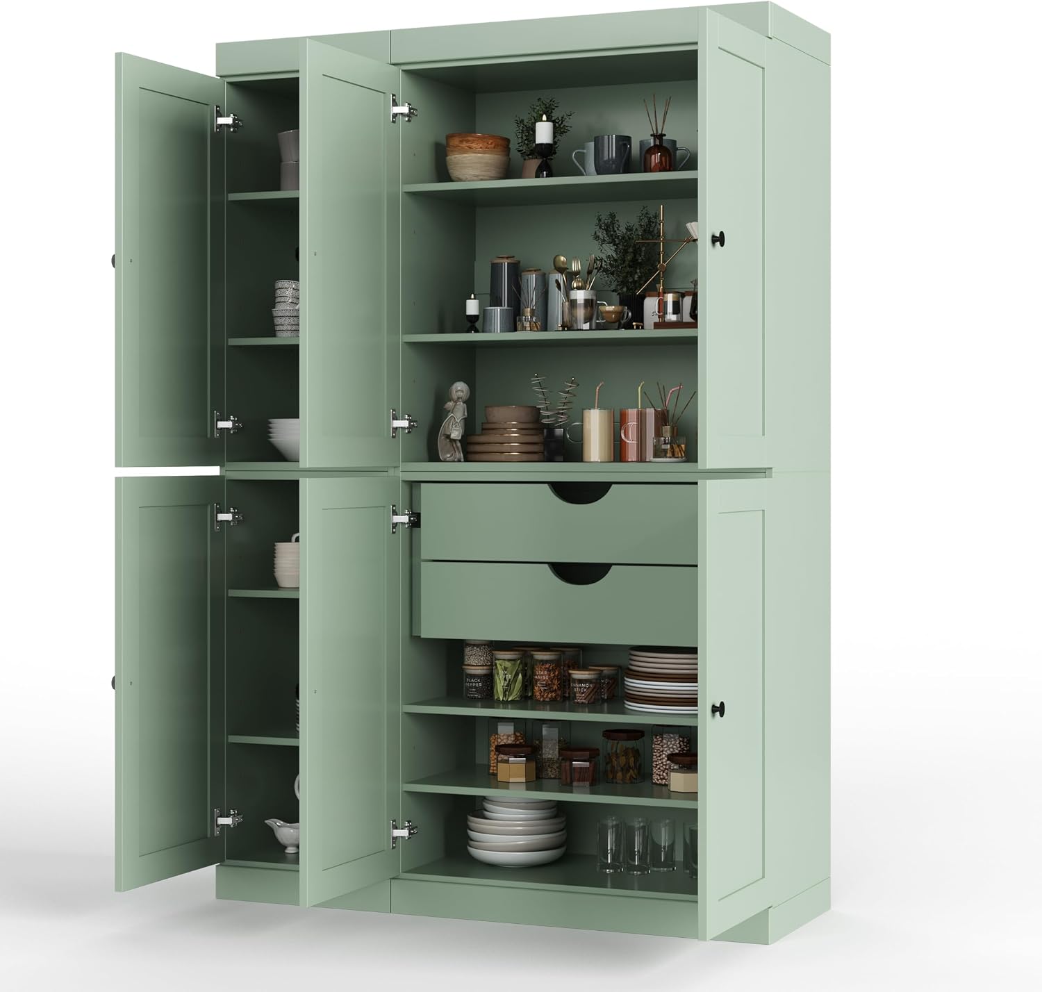 Palace Imports Solid Wood Kitchen Pantry Cabinet 71.5" Tall, 48.5" Wide – Storage Cabinet w/ 6 Shaker Doors, 2 Drawers & 8 Adjustable Shelves – Beige, 100% Renewable Eco-Friendly Wood, Made in Brazil