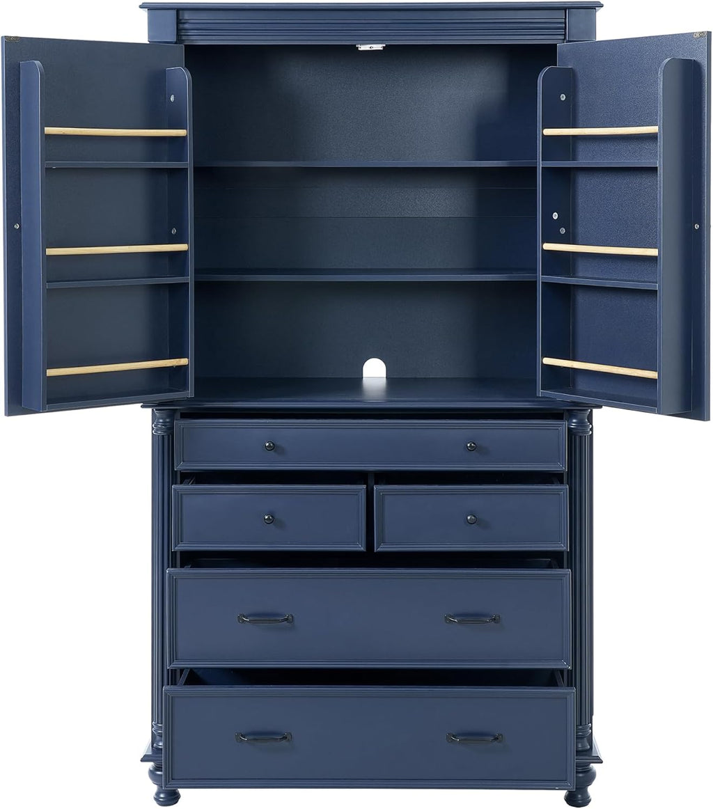 Spaco 77.3" Tall Kitchen Pantry Cabinet,Modern Pantry Storage Cabine with 6 Door Shelves,2 Adjustable Shelves and 5 Drawers,Freestanding Buffet Cupboard for Kitchen,Dining Room. (Blue)