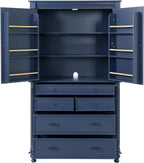 Freestanding Large Kitchen Pantry,Tall Storage Cabinet Cupboard with 6 Door Shelves, 2 Adjustable Shelves and 5 Drawers,for Dining Room Living Room (Blue-g)
