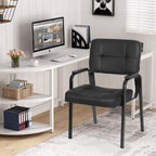 BestOffice Office Guest Chairs Set of 2 Reception Chairs Conference Chairs with Arms Lumbar Support Stack Cushion Seat Meeting Chair PU Leather Office Chair Without Wheels (Black)