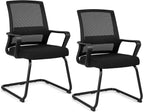GOFLAME Office Guest Chair, Conference Chair with Lumbar Support & Metal Sled Base, Upholstered Ergonomic Mid-Back Mesh Chair, Executive Chair for Reception Conference Room, Waiting Room, 2 Pack