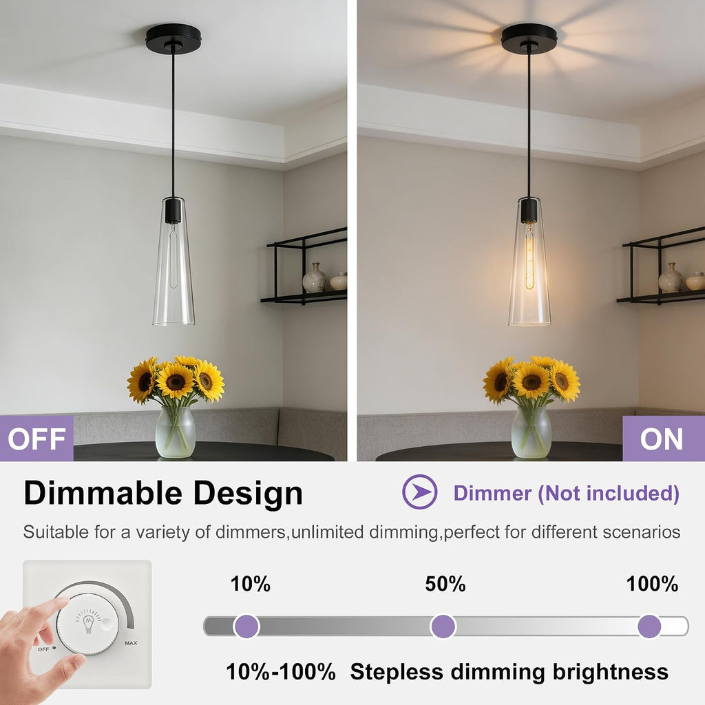 Modern Glass Pendant Lights Kitchen Island, Dimmable Black Pendant Light Fixtures 1 Pack, Adjustable Farmhouse Hanging Light Fixture with Clear Glass Shades for Hallway Dining Room