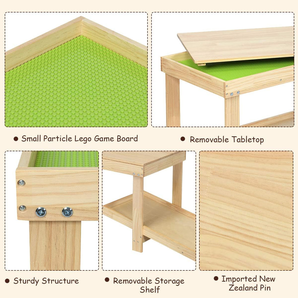 Costzon 2 in 1 Kids Activity Table w/Storage, Patented Building Block Table w/Board for Bricks Crafts Arts Draw, Children Solid Wood Play Table Desk for Preschool Toddler Boy & Girl Gift, Natural