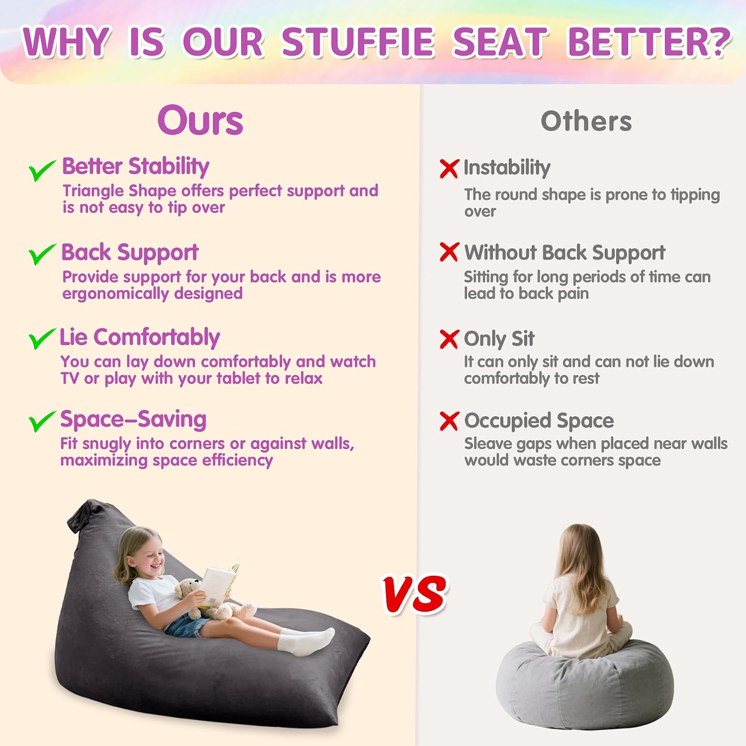 Jorbest Stuffed Animals Storage Bean Bag Chair for Kids and Adults, Stuffed Animals Bean Bag Storage, Luxury Velvet Stuffie Seat - COVER ONLY(Dark Grey 200 L/52 Gal)