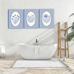 3pcs Blue Striped Floral Canvas Wall Art Minimalist Wildflower Silhouette Poster Print Rustic Farmhouse Decor For Bedroom Bathroom Living Room Office Kitchen Wall Deco( 12×18in Stretched Canvas on A Wooden Frame)