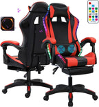 Gaming Chair, Video Game Chair with LED Light, Ergonomic Massage Computer Chairs Height Adjustable with 360° Swivel Seat and Headrest(US Fast Arrival) Black & Red