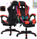 Gaming Chair, Video Game Chair with LED Light, Ergonomic Massage Computer Chairs Height Adjustable with 360° Swivel Seat and Headrest(US Fast Arrival) Black & Red