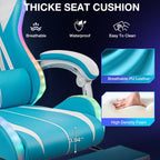 RGB Gaming Chair with LED Lights Massage Ergonomic Computer Gaming Chair High Back Video Game Chair with Footrest and Adjustable Lumbar Support Linkage Armrest Gamer Chairs for Adults Blue and White