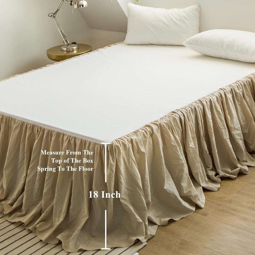 BISELINA French Linen Bed Skirt with Pleated Frills 18-Inch Tailored Drop Natural Flax Cotton Blend Dust Ruffle Soft Cozy Farmhouse Bedding (18" Queen, Ruffle Linen)