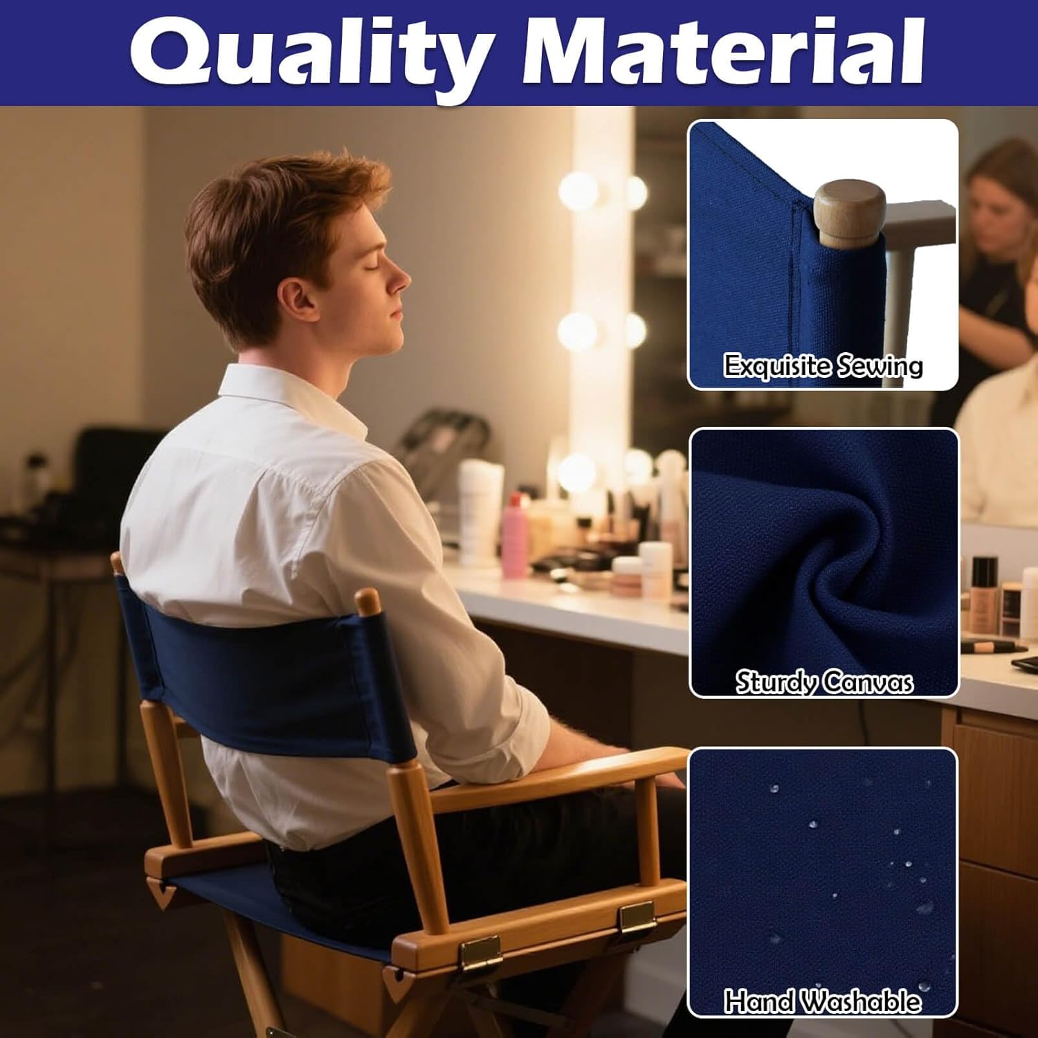 STAY GENT Director's Chair Canvas Replacement Kit 21"L x 8"W - 21"L x 16.5"W Replacement Canvas Durable Cotton Canvas Seat & Back Covers for Home,Model Artist,Makeup,Show Dressing Room 1 Set Navy Blue
