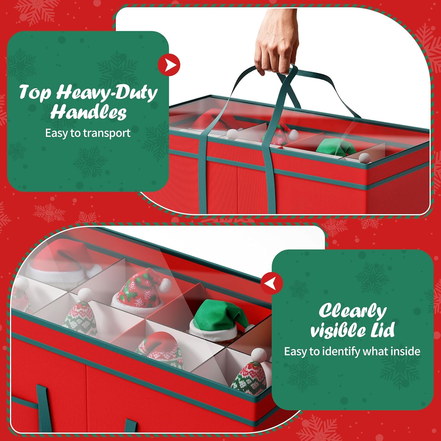 Christmas Figurine Storage Box & Nutcracker Storage Containers with Visible Lid and Cardboard Dividers, Keeps 8 Holiday 15"-Figurine Collectibles, Xmas Decoration Storage Bag, 600D Oxford / Tear-Proof