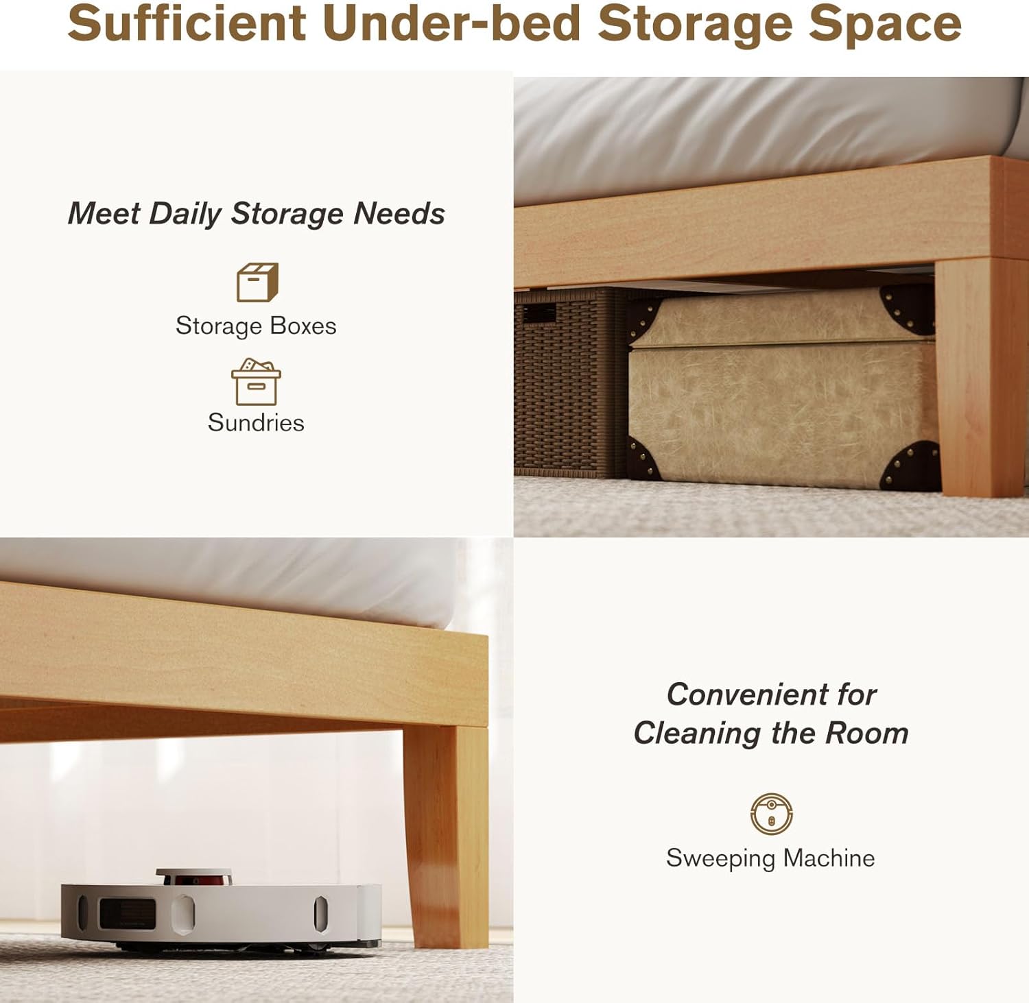 OLIXIS Full Size Bed Frame, 12 in Heavy Duty Platform Bedframe, Underbed Storage, 700 LBS Capacity, No Box Spring Needed, Wooden Slats,Easy Assembly, Honey Finish