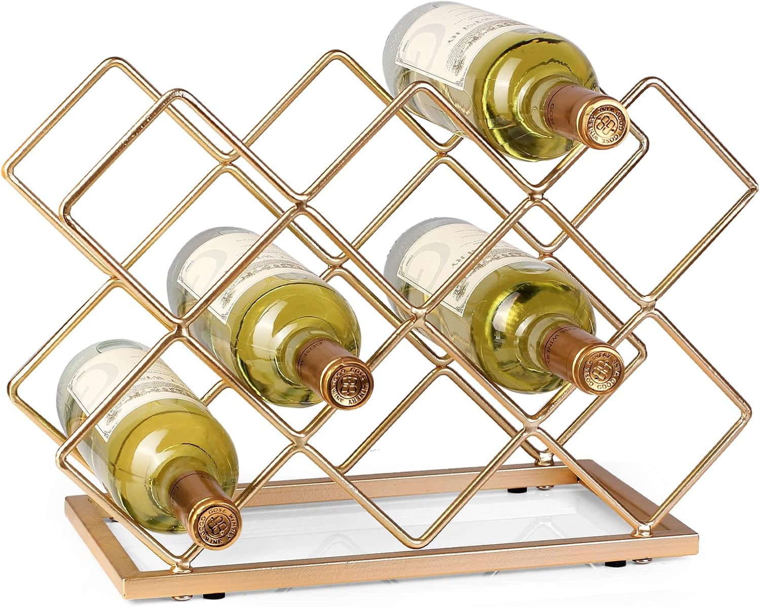 Countertop Wine Rack - 10 Bottle Freestanding Modern Gold Metal Small Wine Rack - Tabletop Wine Holder Stand for Cabinet, Pantry, Wine Bottle Storage…