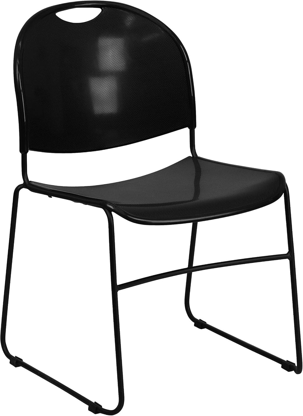 EMMA + OLIVER Black Ultra-Compact School Stack Chair - Office Guest Chair/Student Chair