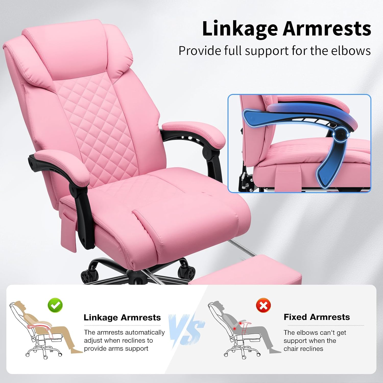 HOFFREE 400lbs Massage Office Chair with Foot Rest 6 Points Vibration Ergonomic Executive Office Chair Reclining High Back Computer Desk Chairs Pink