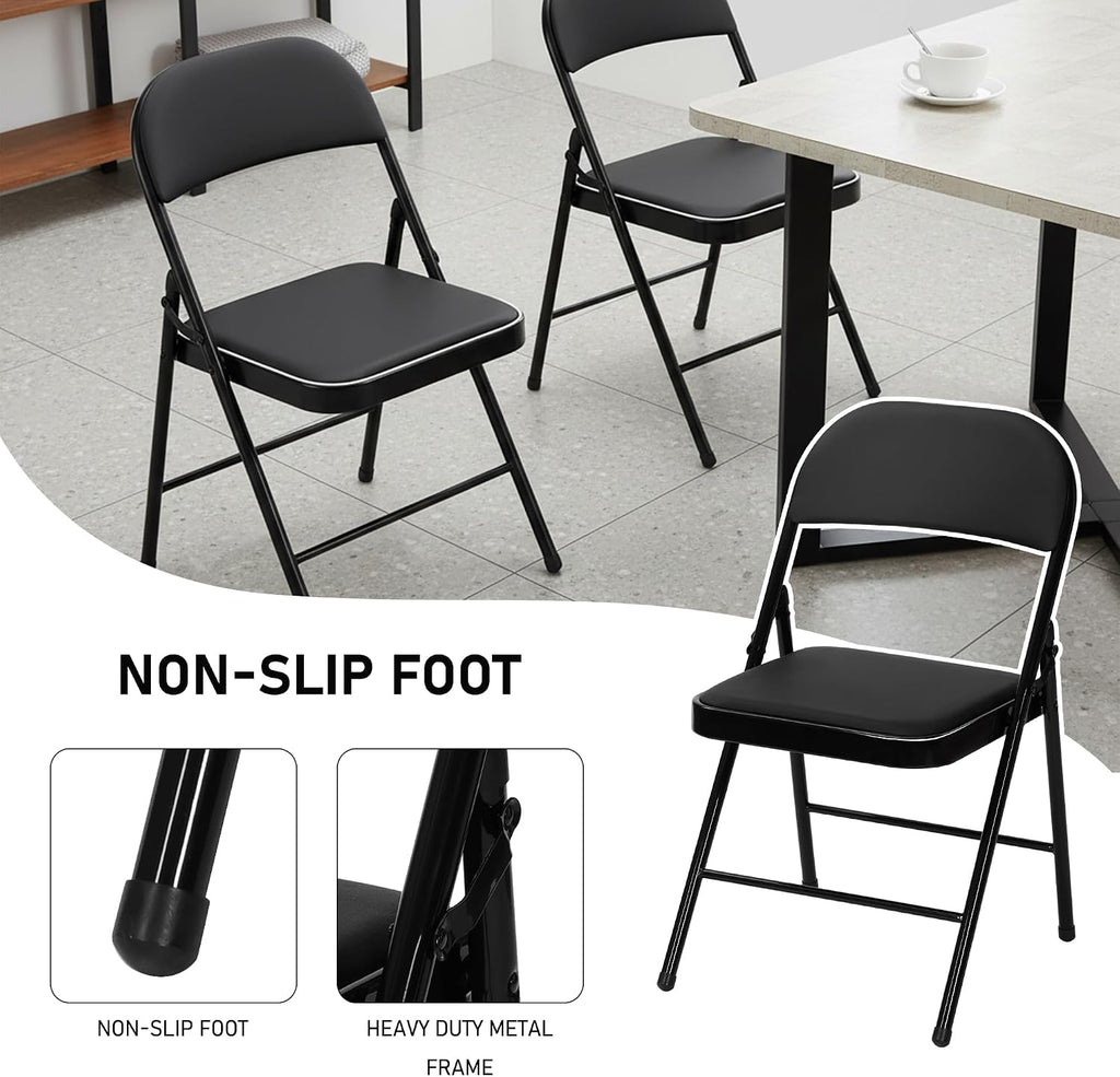 10 Pack Folding Chair, Black Folding Chairs with Cushion Portable Stackable Commercial Seat with Steel Frame, Padded Folding Chairs for Party Birtyday Wedding Indoor Outdoor Chairs