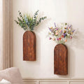 2 Pack Wooden Wall Vase, Dark Brown Hanging Wall Planter, Modern Boho Wall Decor, Farmhouse Entryway Bathroom Wall Decor, Rustic Art for Living Room, Bedroom, Dining Room