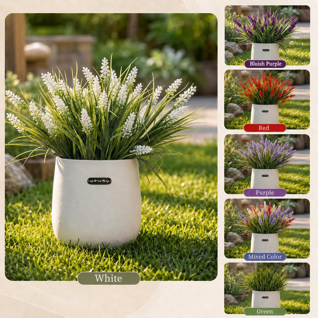Artificial Monkey Grass with Flowers - UV Resistant Artificial Outdoor Plants, Faux Flowers for Outdoor Planters, Porch, Patio, Garden, Window Box - 12 Bundles White
