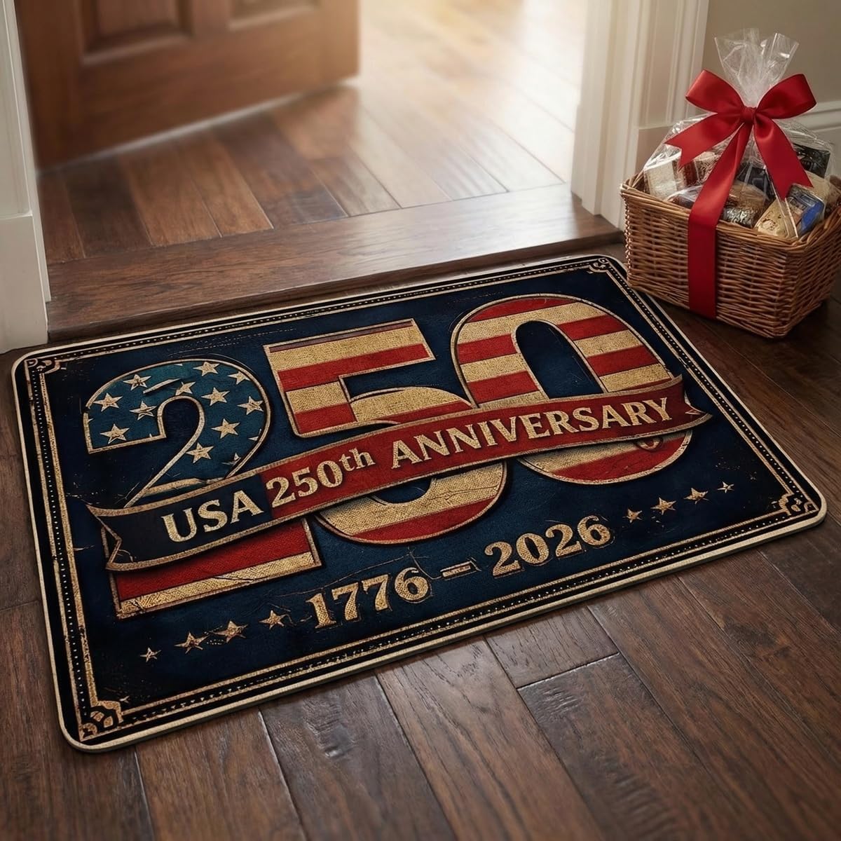 250 Years Anniversary USA Doormats, Patriotic Vintage USA 250th Door Mat for Floor House Office Inside Outside Entrance Decor (001, 28"X17")