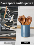 ABRUTY Utensil Holder, 6.7" Ceramic Kitchen Utensil Crock for Countertop Cooking, Modern Utensil Caddy Jar Organizer for Farmhouse Kitchen Counter Décor, Blue