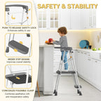 HBTower Kids 2 Steps Step Stool, Toddler Tower with Anti-Drop Safty Railing, Toddler Kitchen Stool Helper for Kitchen Counter Learning Kids Standing Folding Stepper